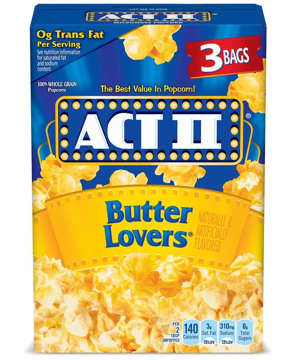 Act II 100% Whole Grain Microwave Popcorn, Butter Lovers (3 x 2.75 oz)