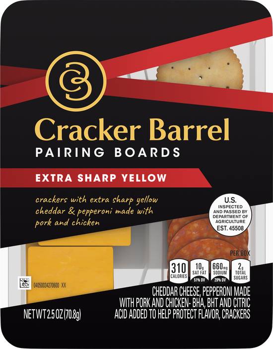 Cracker Barrel Pairing Boards Extra Sharp Yellow Cheddar, Pepperoni Slices & Crackers Individually Sealed Single-Serve Snack