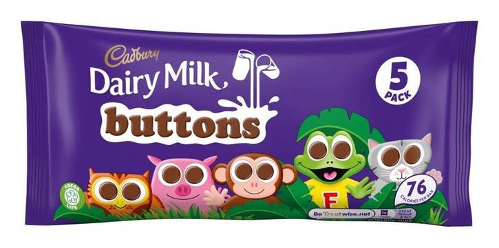Cadbury Dairy Milk Buttons 5 Treatsize Chocolate Bags 70g (404161)