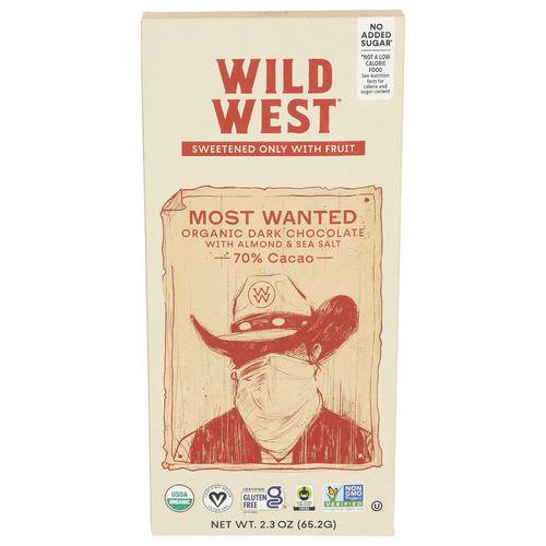 Wild West Organic Most Wanted Dark Chocolate Bar, Almond-Sea Salt (2.3 oz)