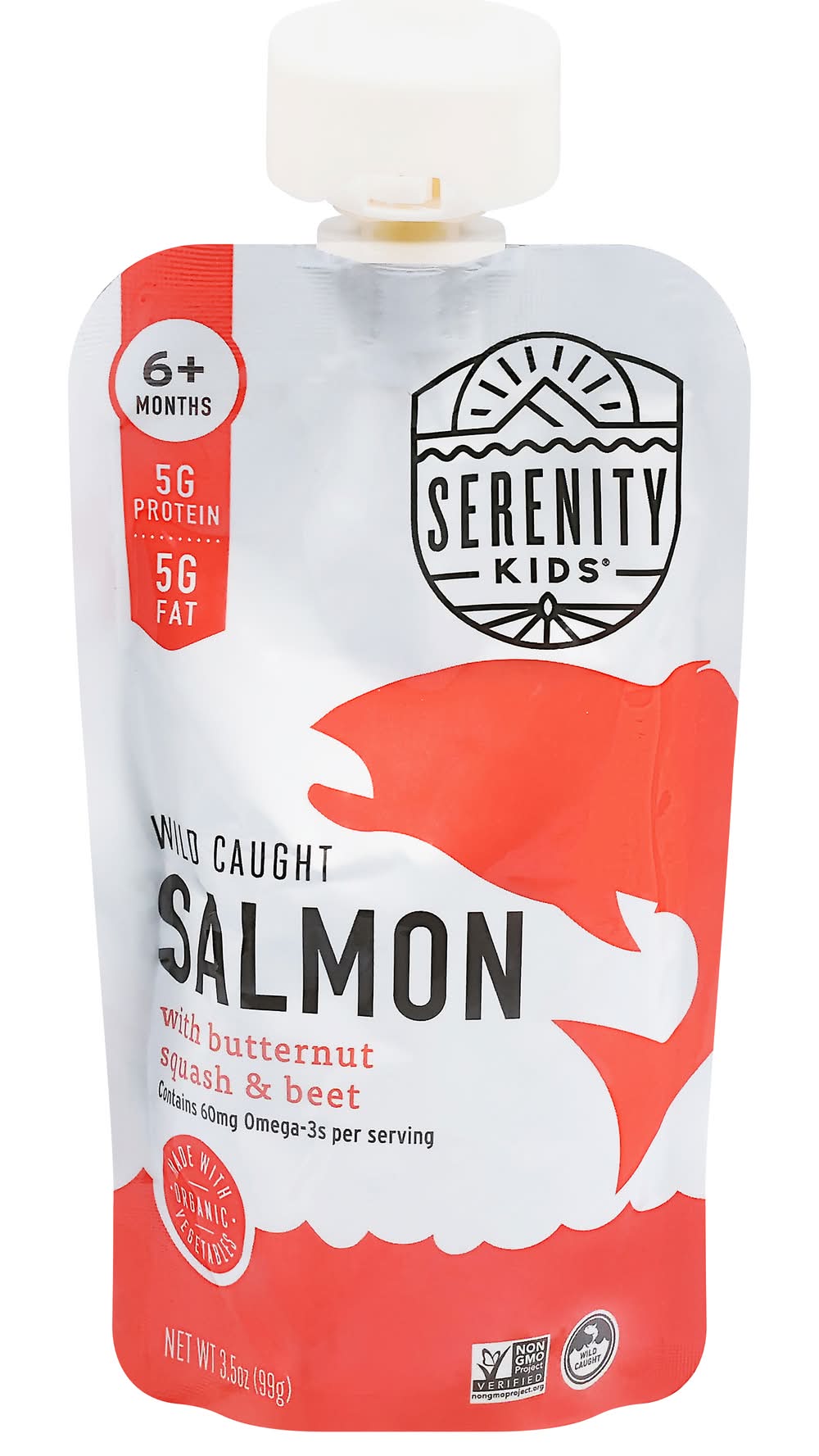 Serenity Kids Organic Wild Caught Salmon Baby Food, Butternut Squash & Beet, 6+ Months (3.5 oz)