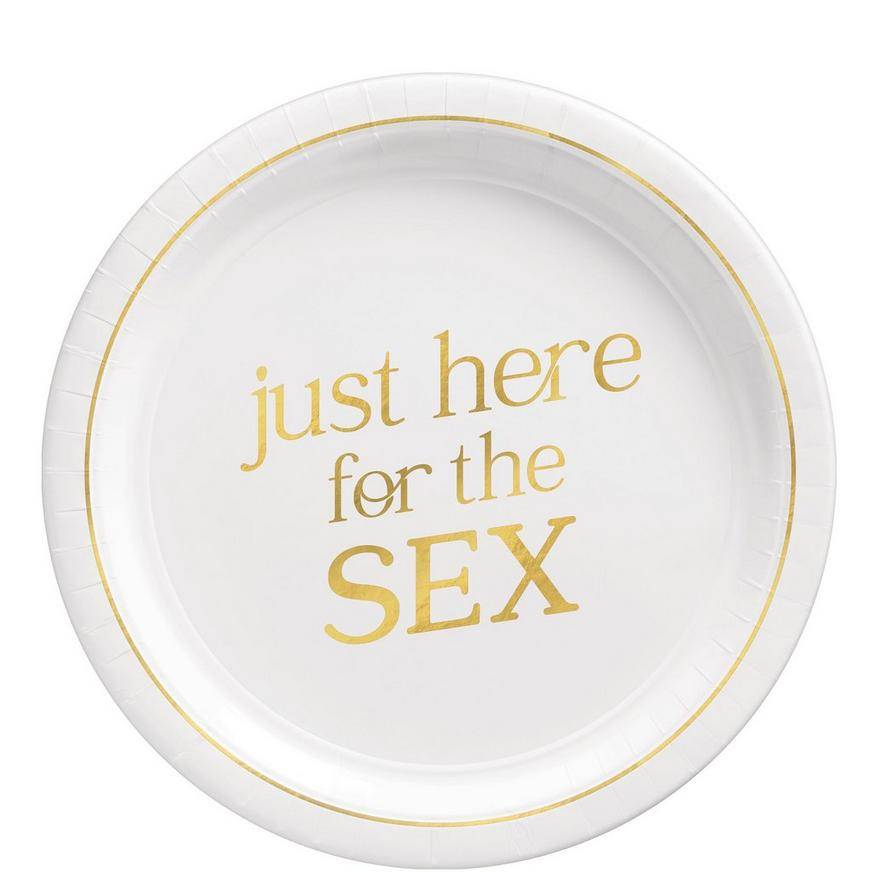 Metallic Just Here for the Sex Gender Reveal Paper Lunch Plates, 9in, 8ct