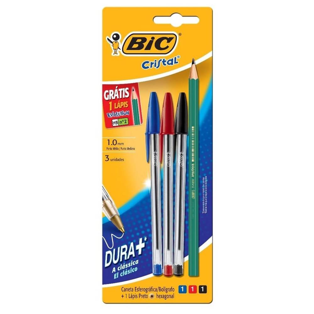 Bic kit pack 3 canetas + lápis (4 unidades)