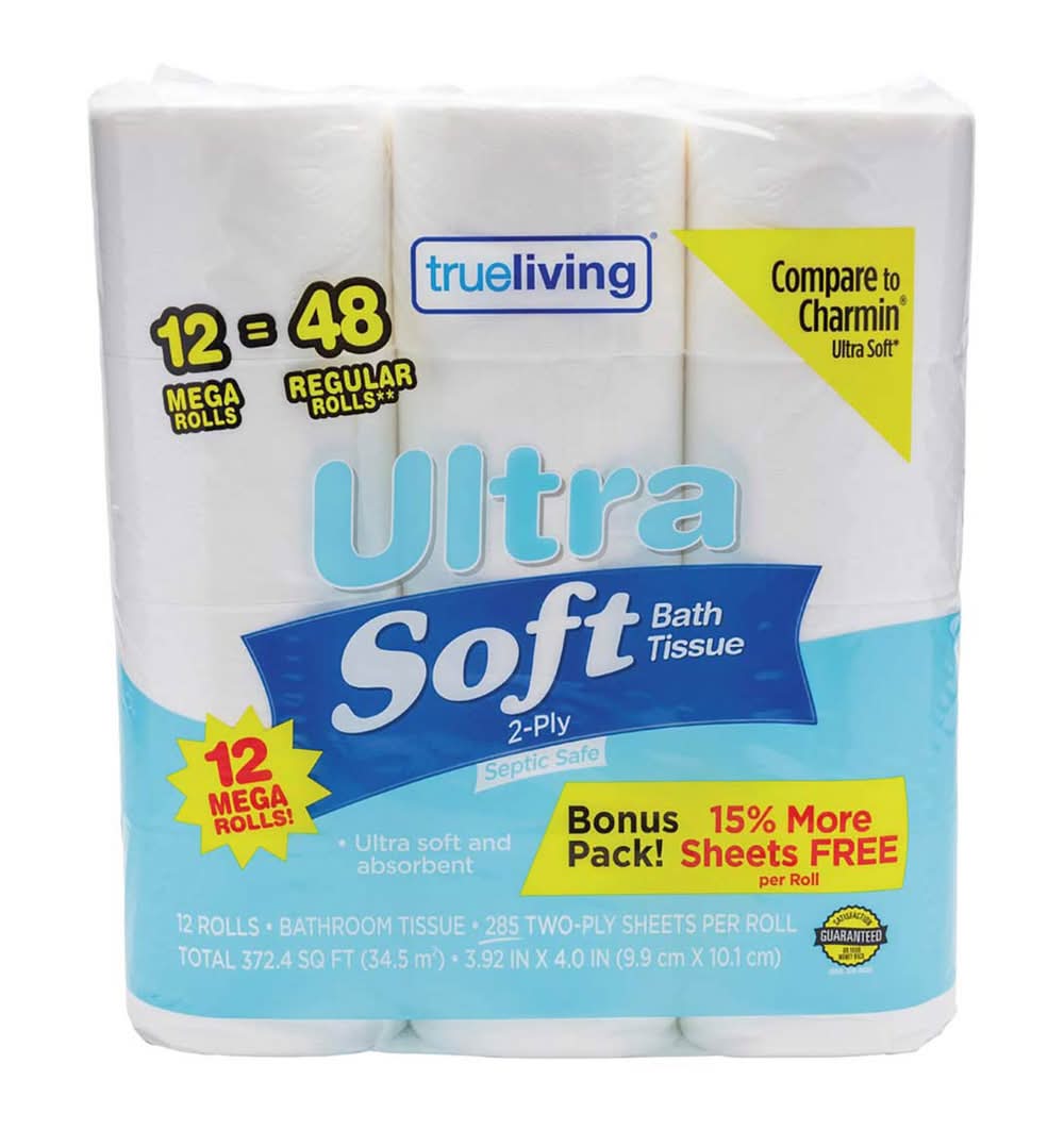 True Living Ultra Soft 2-Ply Bath Tissue Rolls 12 Ct