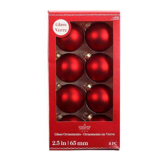 Ashland Matte Glass Ball Ornaments, 2.5", Red (8 ct)