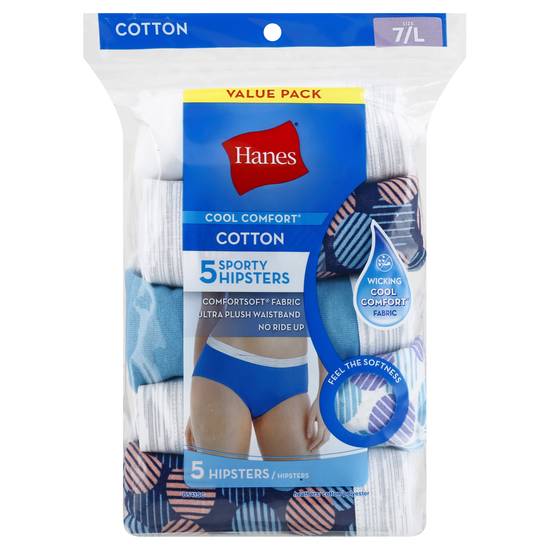 Hanes Cool Comfort Value pack Size 7/L Cotton Sporty Hipsters