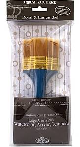 Royal & Langnickel Value Pack Short Handle Flat Brushes, Assorted Sizes, 3/Pack (RSET-9352)