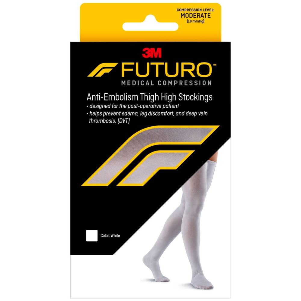 Futuro Moderate Compression Anti-Embolism Thigh High Closed Toe Stockings, White, Medium