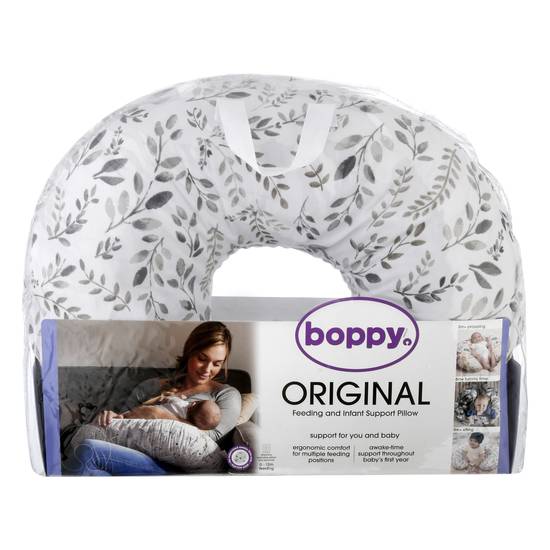 Boppy Original Gray/Taupe Leaves Feeding and Infant Support Pillow