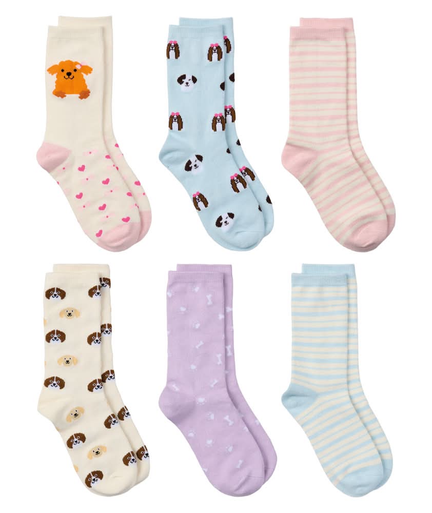Lily & Dan/ L&D Toddler 6pk Socks - Crew Dog Stripes 2T/3T