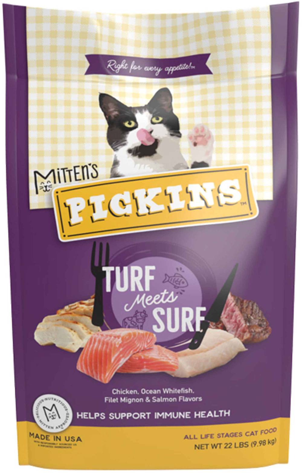 Mittens Pickins Turf Meets Surf Dry Cat Food (22 lbs)