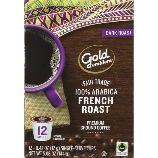 Gold Emblem Fair Trade French Roast Premium Ground Coffee Single-Serve Cups, 12 CT