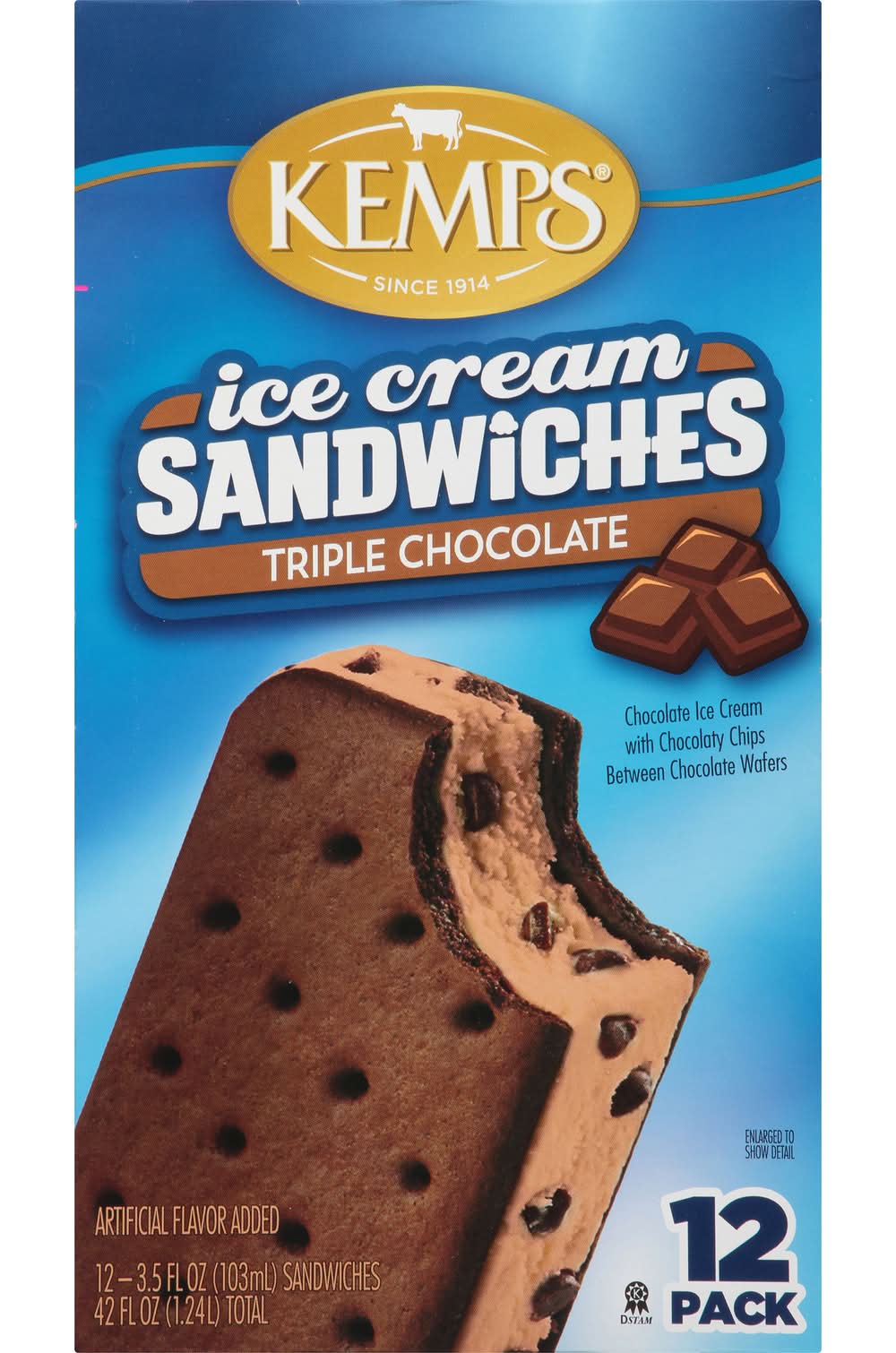 Kemps Ice Cream Sandwich, Triple Chocolate (42 fl oz, 12 ct)