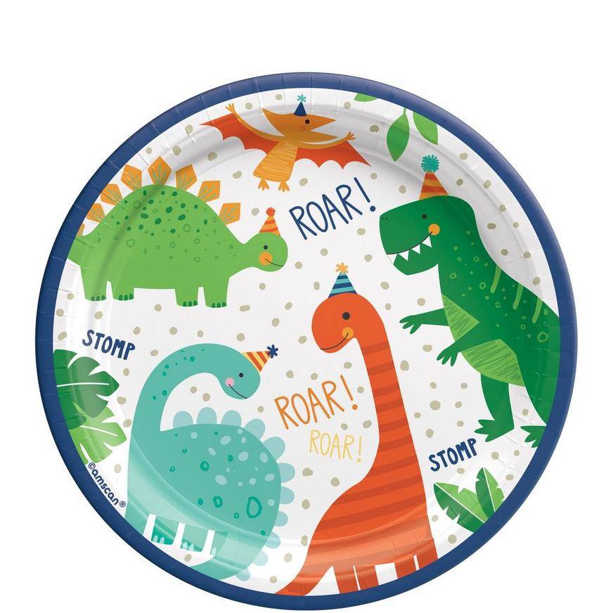 Party City Dino Mite Dessert Plates, 7 in, Assorted (8 ct)