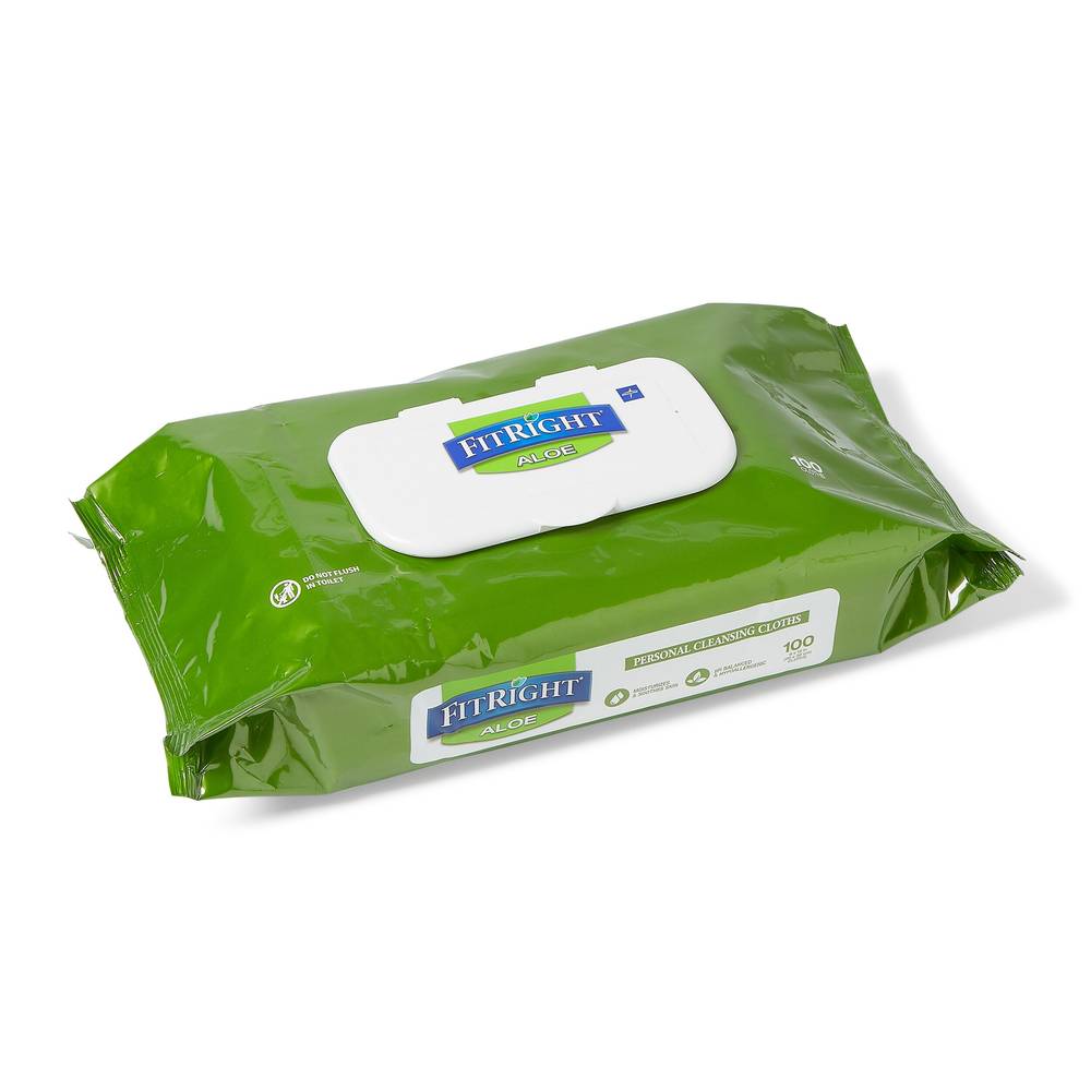 Medline Fitright Aloe Personal Cleansing Cloth Wipes (100 ct)