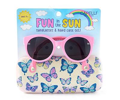 Pink Butterfly Kids' Sunglasses & Hard Case