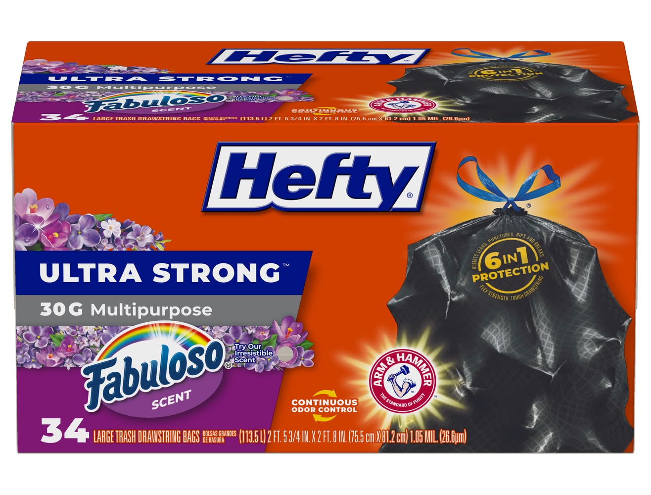 Hefty Ultra Strong Trash Drawstring Bags 30 Gallon, Fabuloso, L, Black (34 ct)