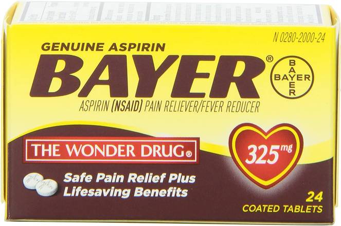 Genuine Bayer Aspirin 325Mg Coated - 24 Tablets - Pack Of 6