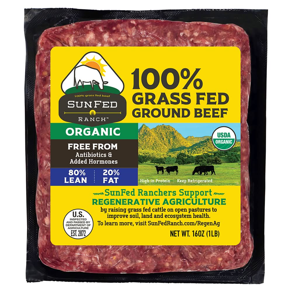 SunFed Ranch Grass Fed Organic Ground Beef (16 oz)