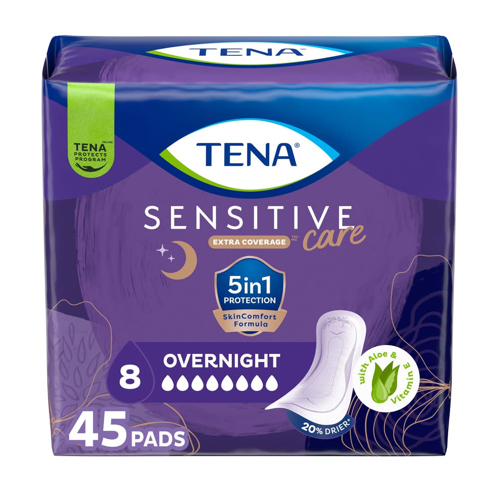 Tena Sensitive Care Extra Coverage Overnight Incontinence Pads, Women (45 ct)