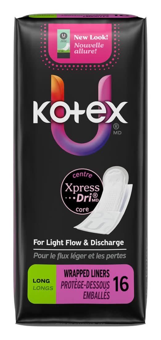 Kotex Absorbent Wrapped Liners Light Absorbency Long Length 16 Ct