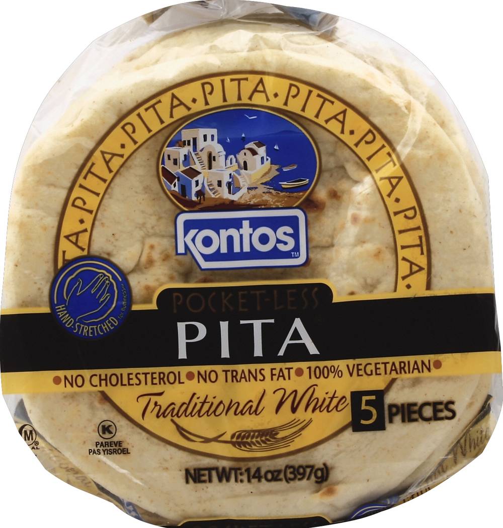 Kontos Pocket-Less Traditional White Pita No Trans Fat (5 x 2.8 oz)