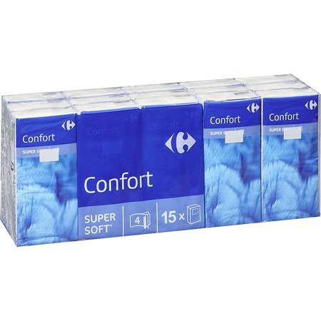 Mouchoirs Confort Super Soft CARREFOUR - les 15 paquets de 9 mouchoirs