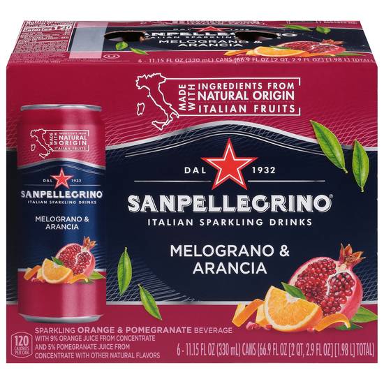 Sanpellegrino Melograno and Arancia Sparkling Drink (6 pack, 11.15 fl oz) (orange and pomegranate)