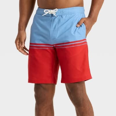 Goodfellow & Co. Colorblock Board Swim Shorts, Men, S, Red