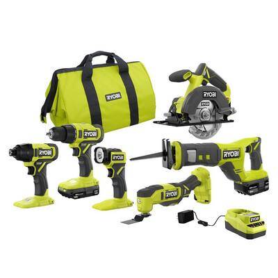 Ryobi One+ 18v Cordless 6-tool Combo Kit With 1.5 Ah Battery, 4.0 Ah Battery, and Charger (7 ct)