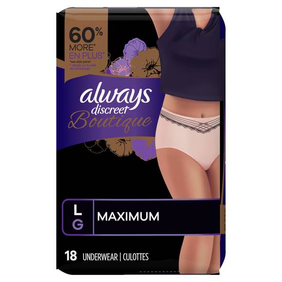 Always Discreet Boutique High-Rise Incontinence Underwear - Size L Maximum Rosy, 18 ct