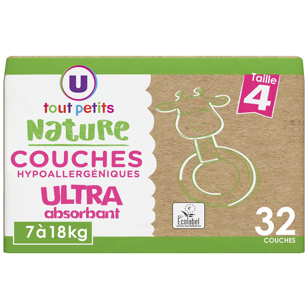 Les Produits U - Tout petit nature couches taille 4 de 7 à 18kg (32 pièces)