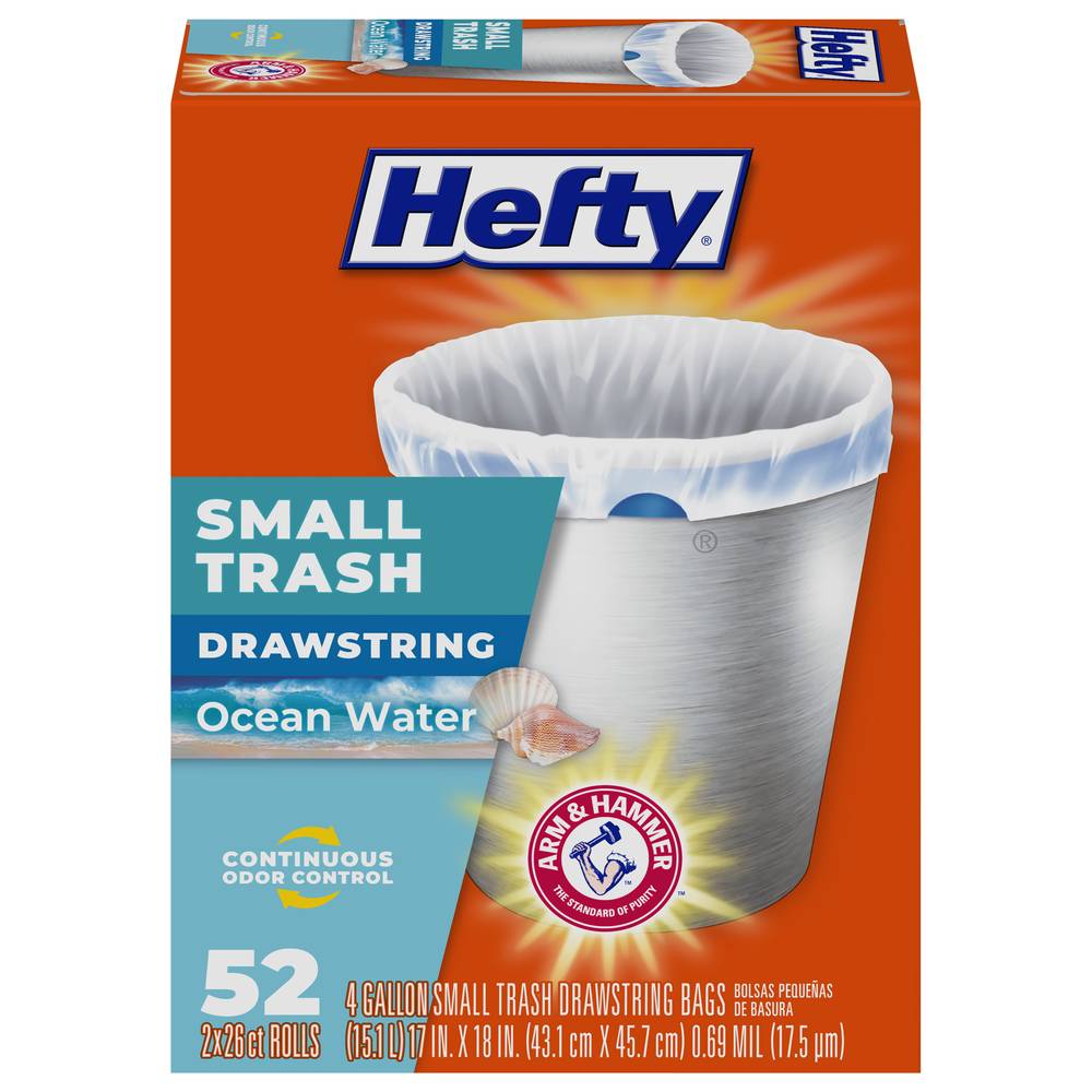 Hefty 4 Gallon Small Trash Drawstring Ocean Water Trash Bags