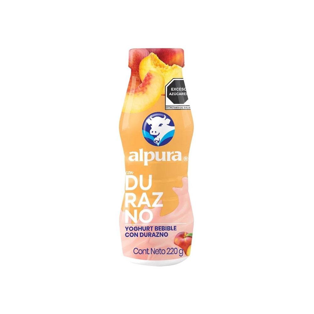Alpura yoghurt bebible con durazno natural (botella 220 g)