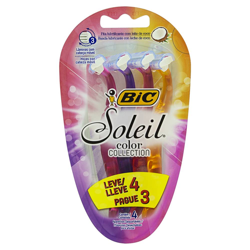 Bic aparelho de depilação soleil color colection (3 unidades)