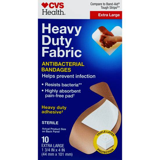 CVS Health Heavy Duty Fabric Anti-Bacterial Bandages, Extra Large, 10 CT