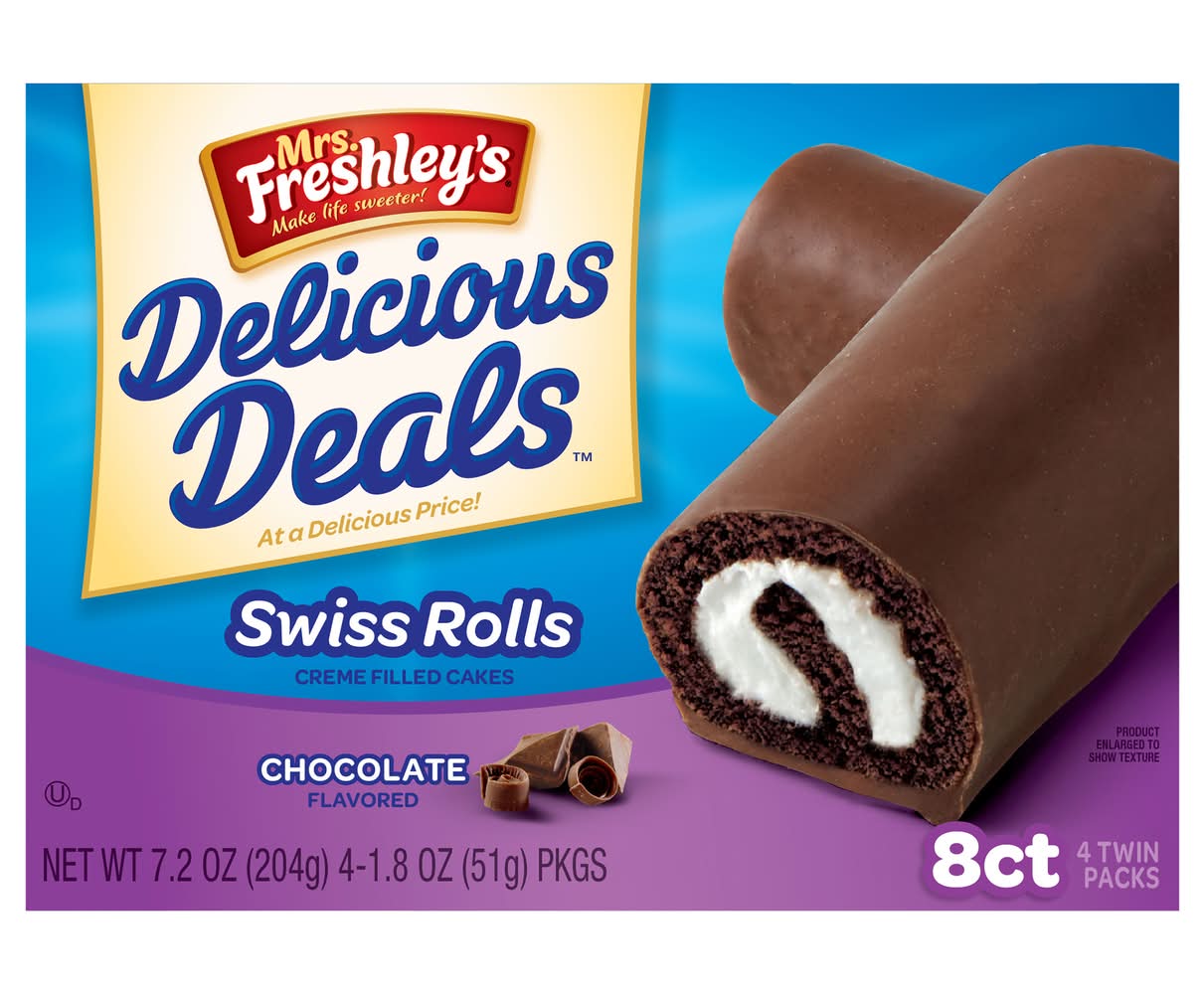 Mrs. Freshley's Swiss Rolls Wrapped Snack Cakes, Choclate (7.2 oz, 8 ct)