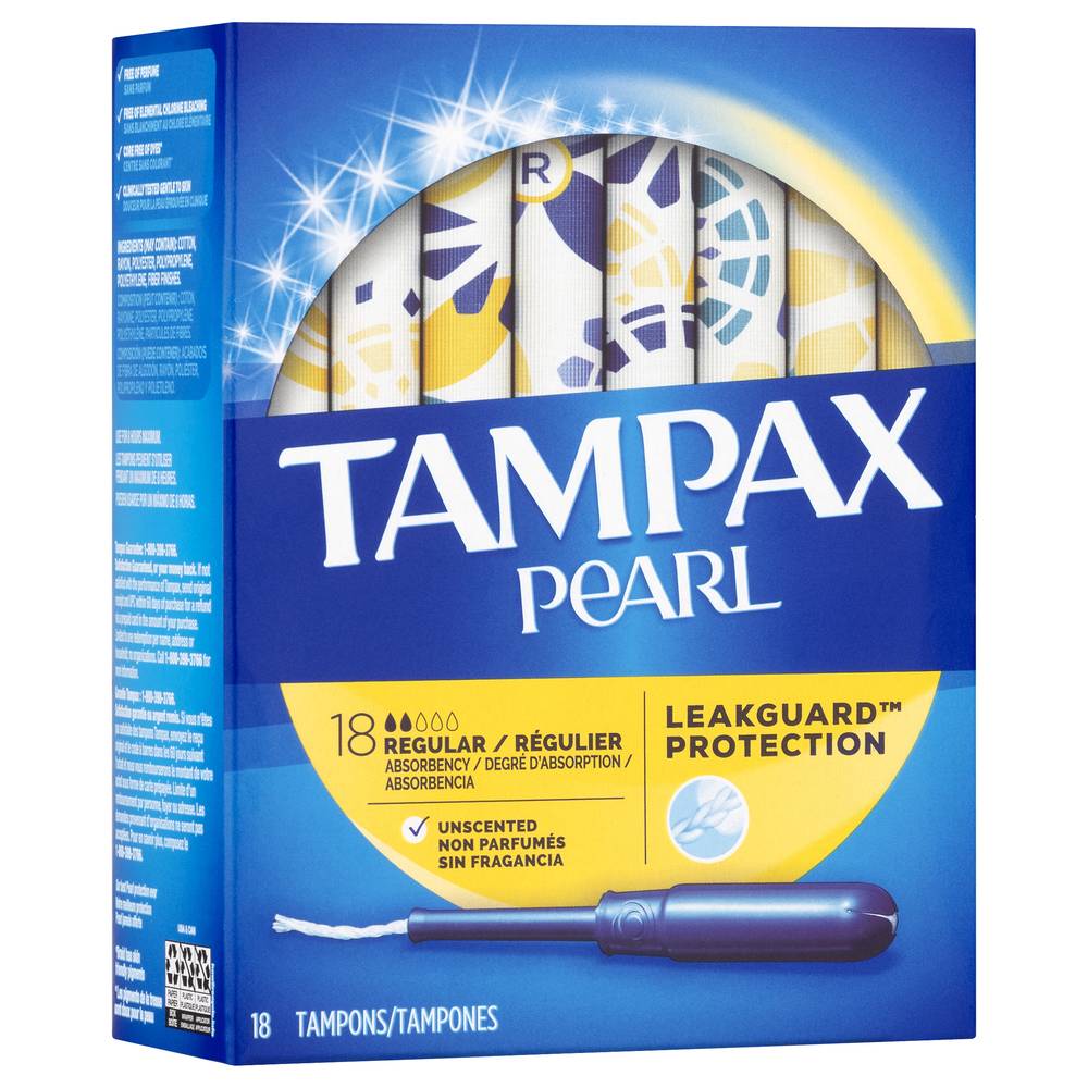 Tampax Pearl Leakguard Regular Absorbency Unscented Tampons (18 ct)