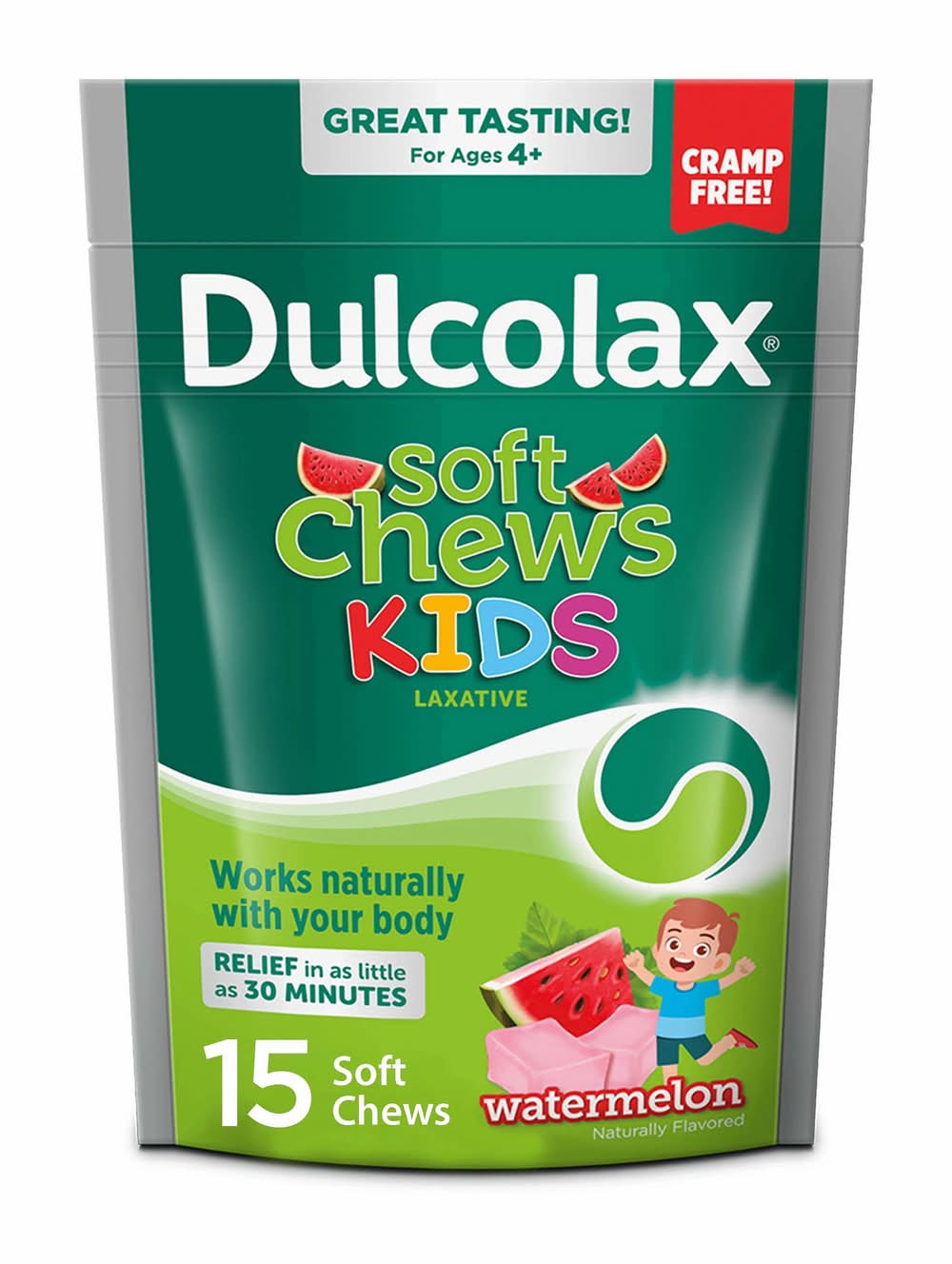 Dulcolax Soft Chews Kids 1200 mg Saline Laxative, Watermelon (3.2 oz, 15 ct)