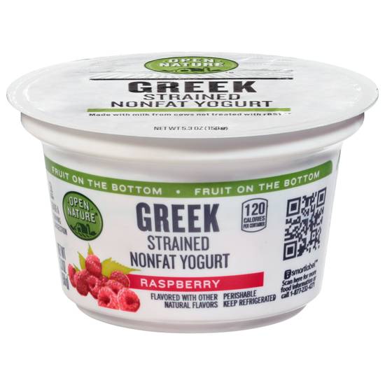 Open Nature Greek Strained Nonfat Yogurt Raspberry on the Bottom