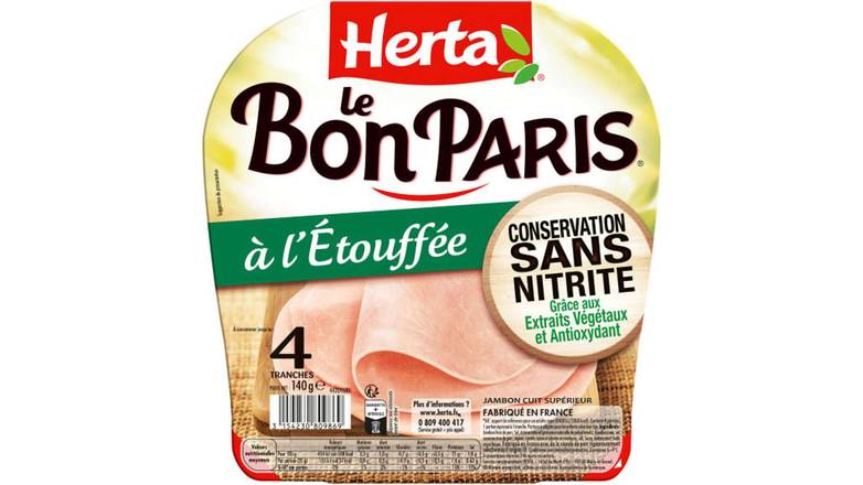 Herta Jambon Le Bon Paris à l étouffée, conservation sans nitrite Les 4 tranches