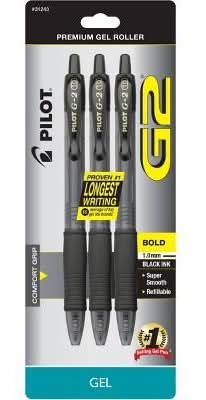 Pilot G2 Gel Bold Point Pens, 1.0mm , Black (3 ct)