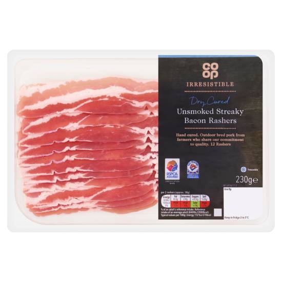 Co-Op Irresistible 12 Air Dry Cured Unsmoked Streaky Bacon Rashers 230g