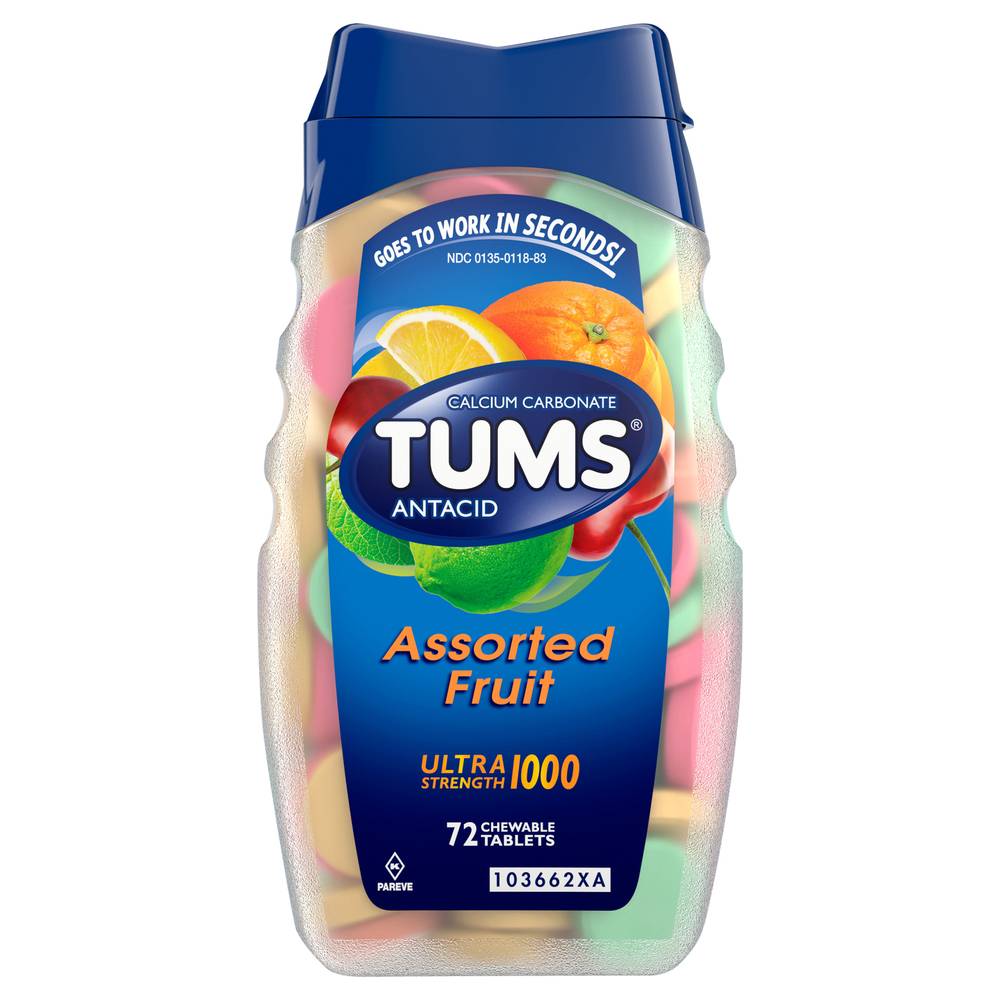 Tums Fruit Flavor Ultra Strength 1000 Antacid Chewable Tablets, Assorted (7.76 oz, 72 ct)