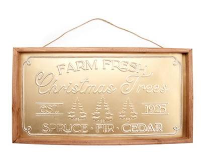 "Farm Fresh Christmas Trees" Gold Metal & Wood Hanging Wall Decor