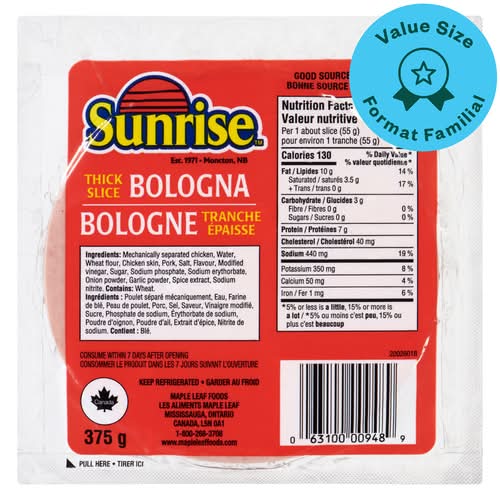 Sunrise bologne en tranches épaisses - thick sliced bologna