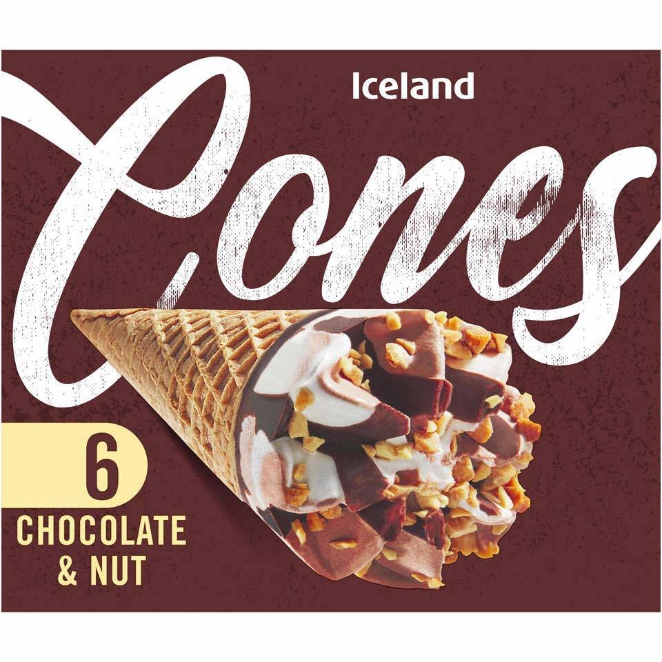 Iceland Vanilla, Chocolate & Nut Ice Cream Cones (6 pack)