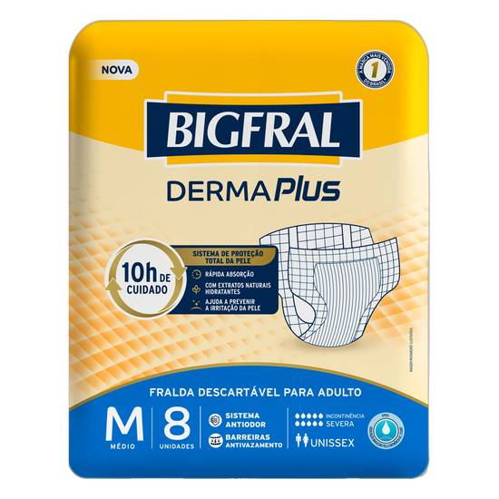 Bigfral fralda descartável para adultos derma plus m (8 fraldas)