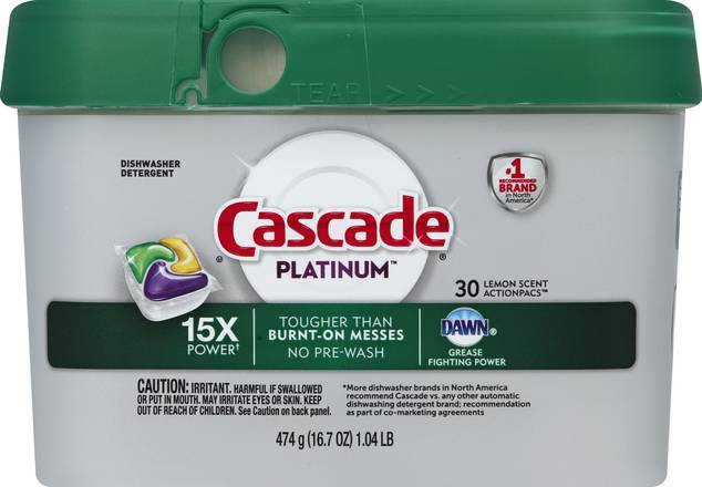 Cascade Platinum Lemon Scent Dishwasher Detergent Action Pacs
