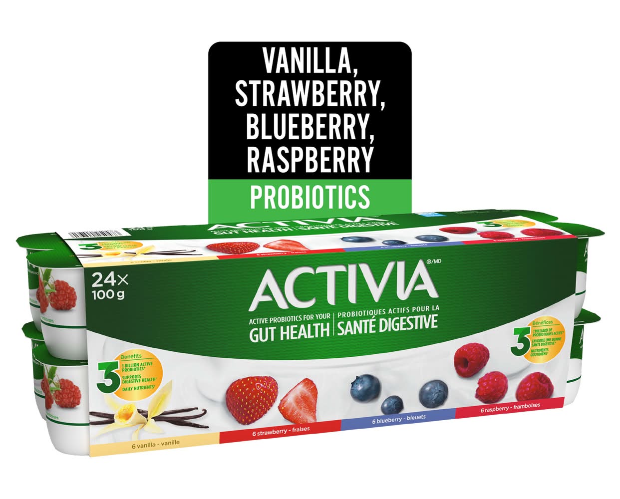 Activia Probiotic Yogurt, Assorted (24 x 100 g)